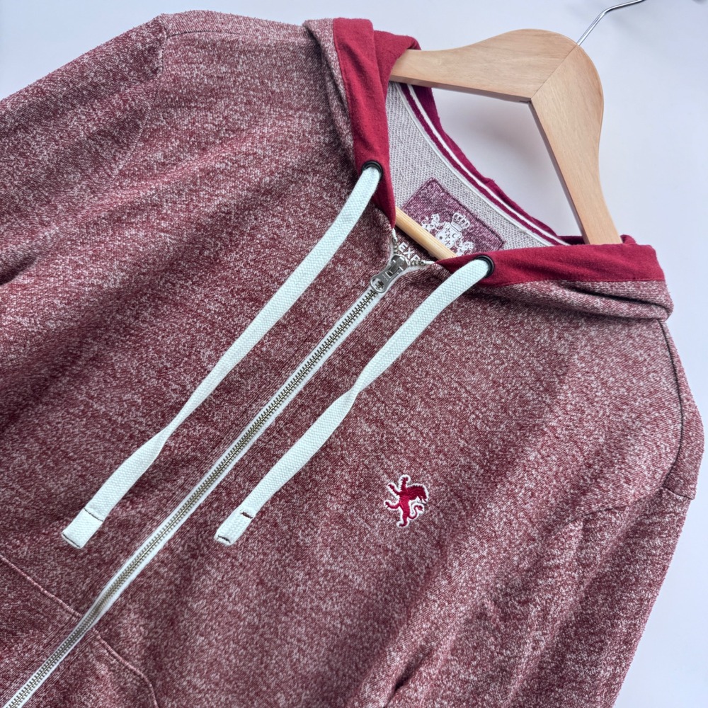 Express Hoodie Mens M Burgundy Marled Full Zip Lion Logo Turn Lock Hardware